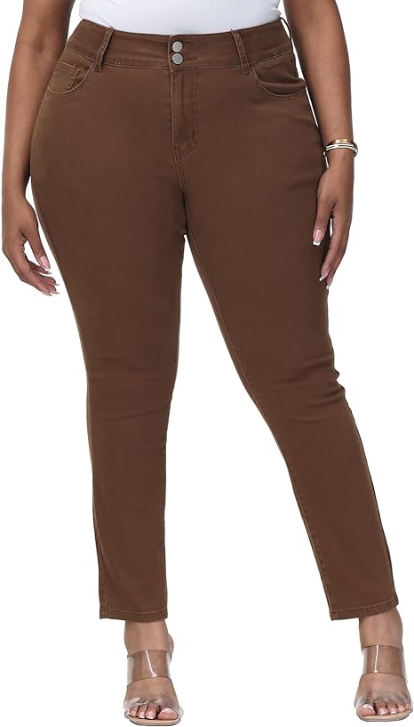 Womens Plus Size Skinny Tapered Pants Comfy Stretch High Waist Ankle Jean