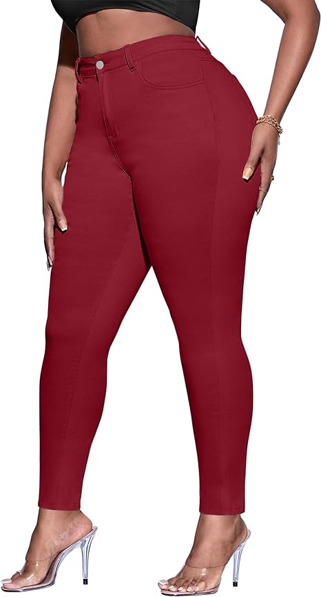 Womens Plus Size Skinny Tapered Pants Comfy Stretch High Waist Ankle Jean
