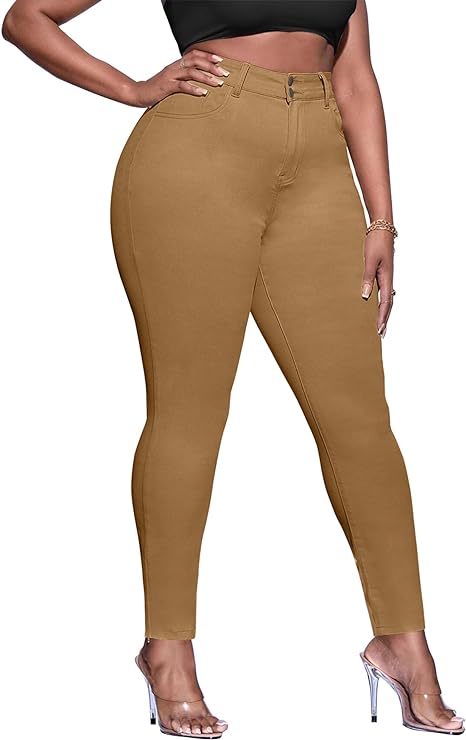 Womens Plus Size Skinny Tapered Pants Comfy Stretch High Waist Ankle Jean