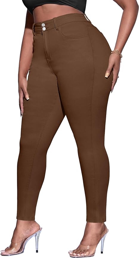 Womens Plus Size Skinny Tapered Pants Comfy Stretch High Waist Ankle Jean