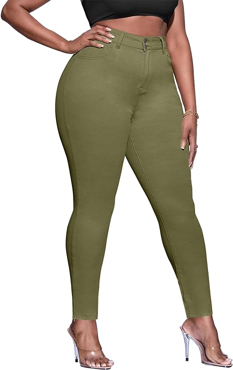 Womens Plus Size Skinny Tapered Pants Comfy Stretch High Waist Ankle Jean