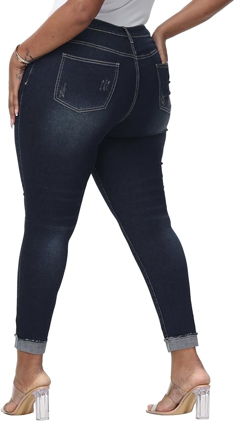 Womens Plus Size Skinny Jeans Stretchy High Waisted Classic Ankle Jean