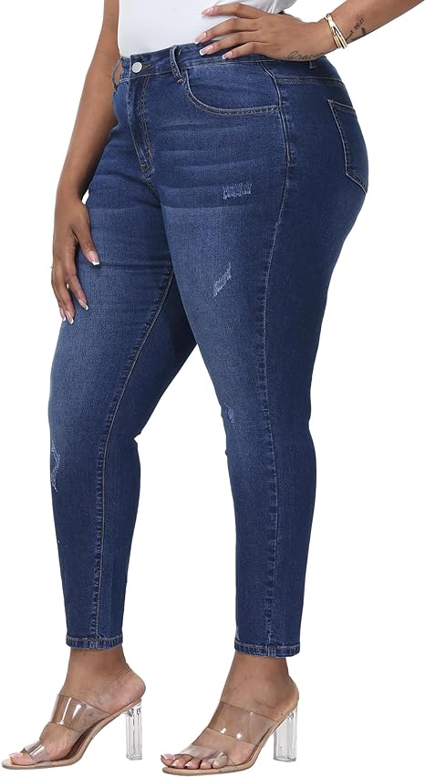 Womens Plus Size Skinny Jeans Stretchy High Waisted Classic Ankle Jean