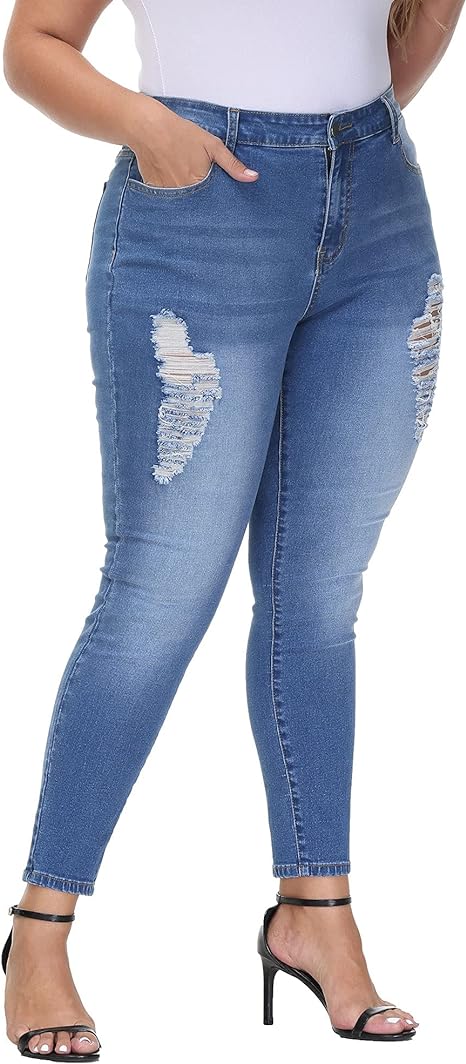 Womens Plus Size Skinny Jeans Stretchy High Waisted Ankle Jean