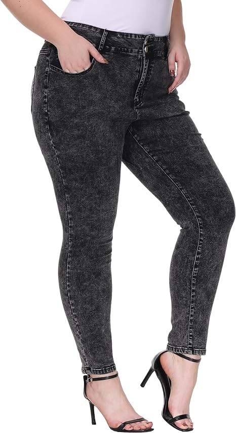 Womens Plus Size Skinny Jeans Stretchy High Waisted Classic Ankle Jean
