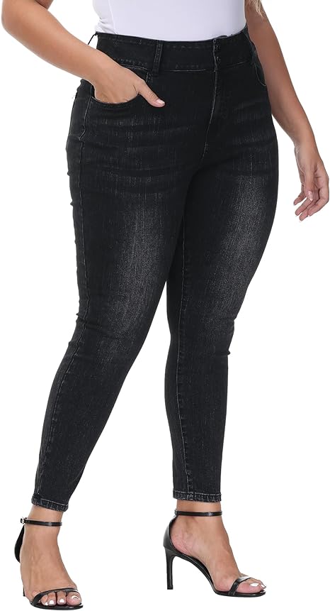 Womens Plus Size Skinny Jeans Stretchy High Waisted Classic Ankle Jean