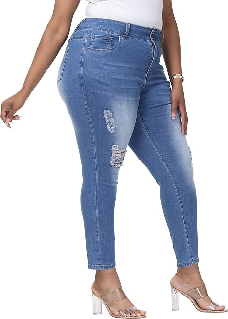 Womens Plus Size Skinny Jeans Stretchy High Waisted Ankle Jean