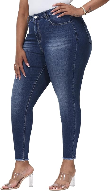 Womens Plus Size Skinny Jeans Stretchy High Waisted Classic Ankle Jean