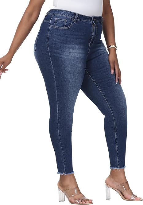 Womens Plus Size Skinny Jeans Stretchy High Waisted Classic Ankle Jean