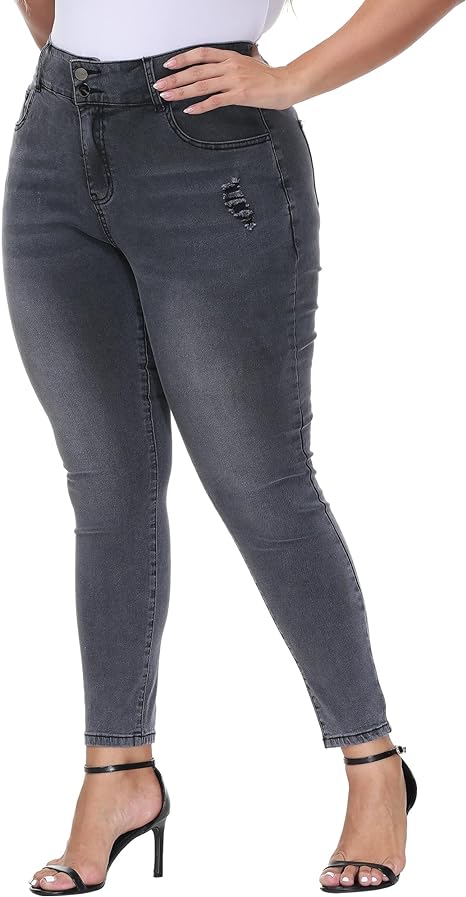 Womens Plus Size Skinny Jeans Stretchy High Waisted Classic Ankle Jean