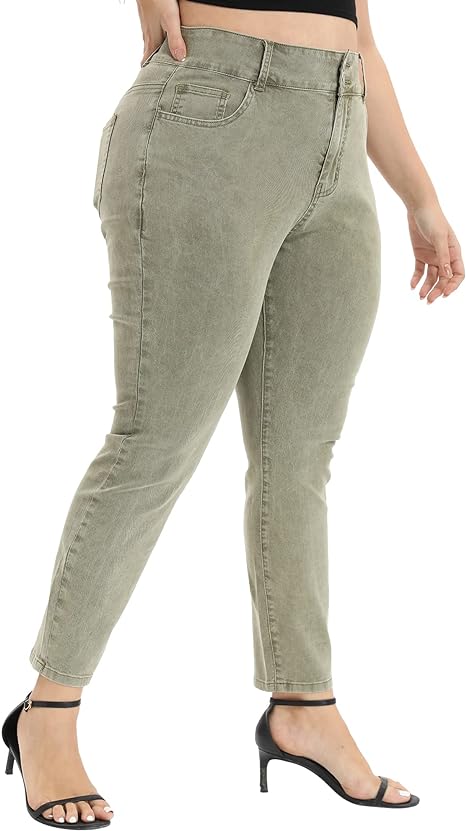 Womens Plus Size Skinny Tapered Pants Comfy Stretch High Waist Ankle Jean