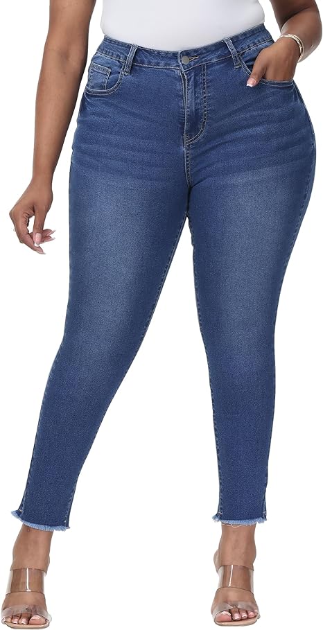 Womens Plus Size Skinny Jeans Stretchy High Waisted Classic Ankle Jean