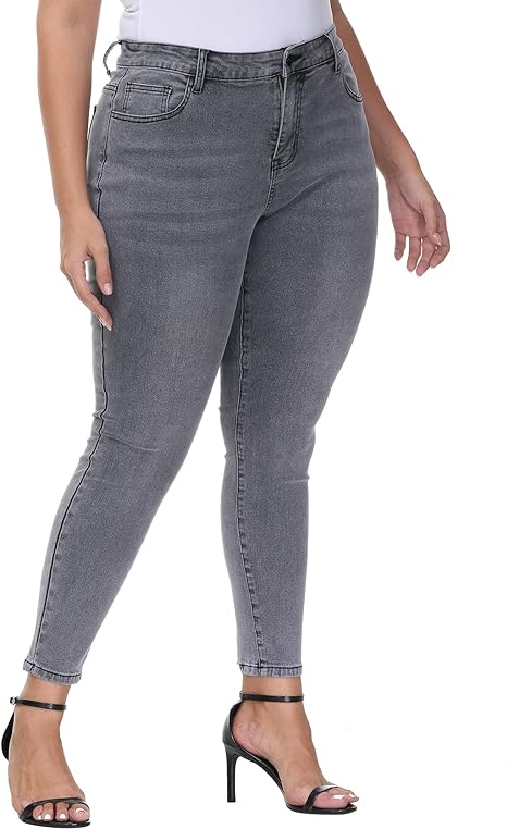 Womens Plus Size Skinny Jeans Stretchy High Waisted Classic Ankle Jean