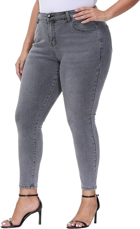 Womens Plus Size Skinny Jeans Stretchy High Waisted Classic Ankle Jean