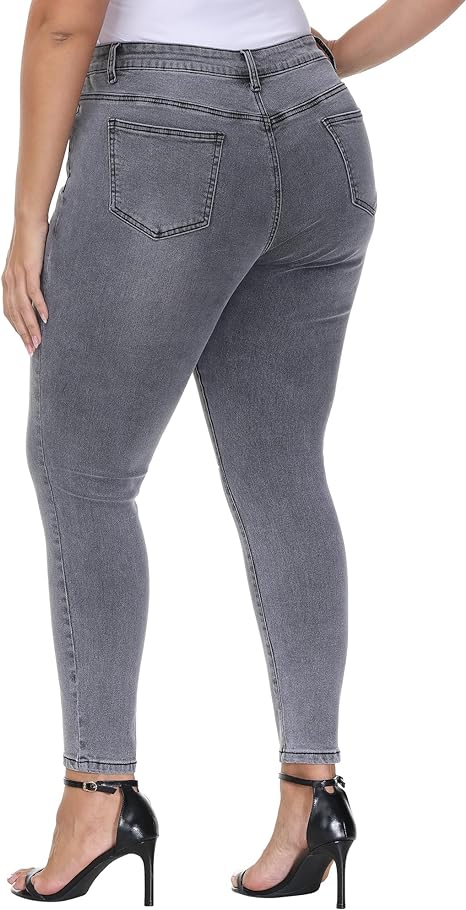 Womens Plus Size Skinny Jeans Stretchy High Waisted Classic Ankle Jean