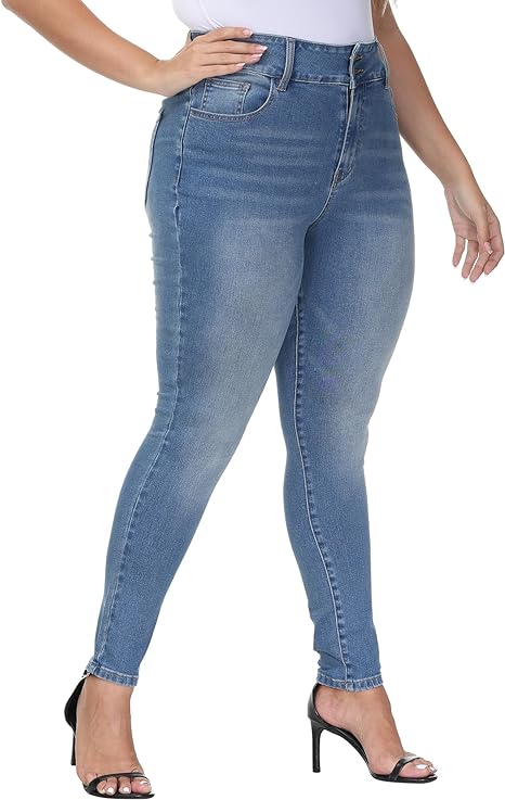 Womens Plus Size Skinny Jeans Stretchy High Waisted Classic Ankle Jean