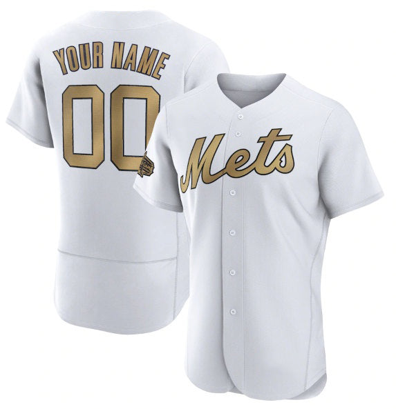 Custom New York Mets Active Player White Puhics 2022 All-Star Flex Base Stitched Jersey