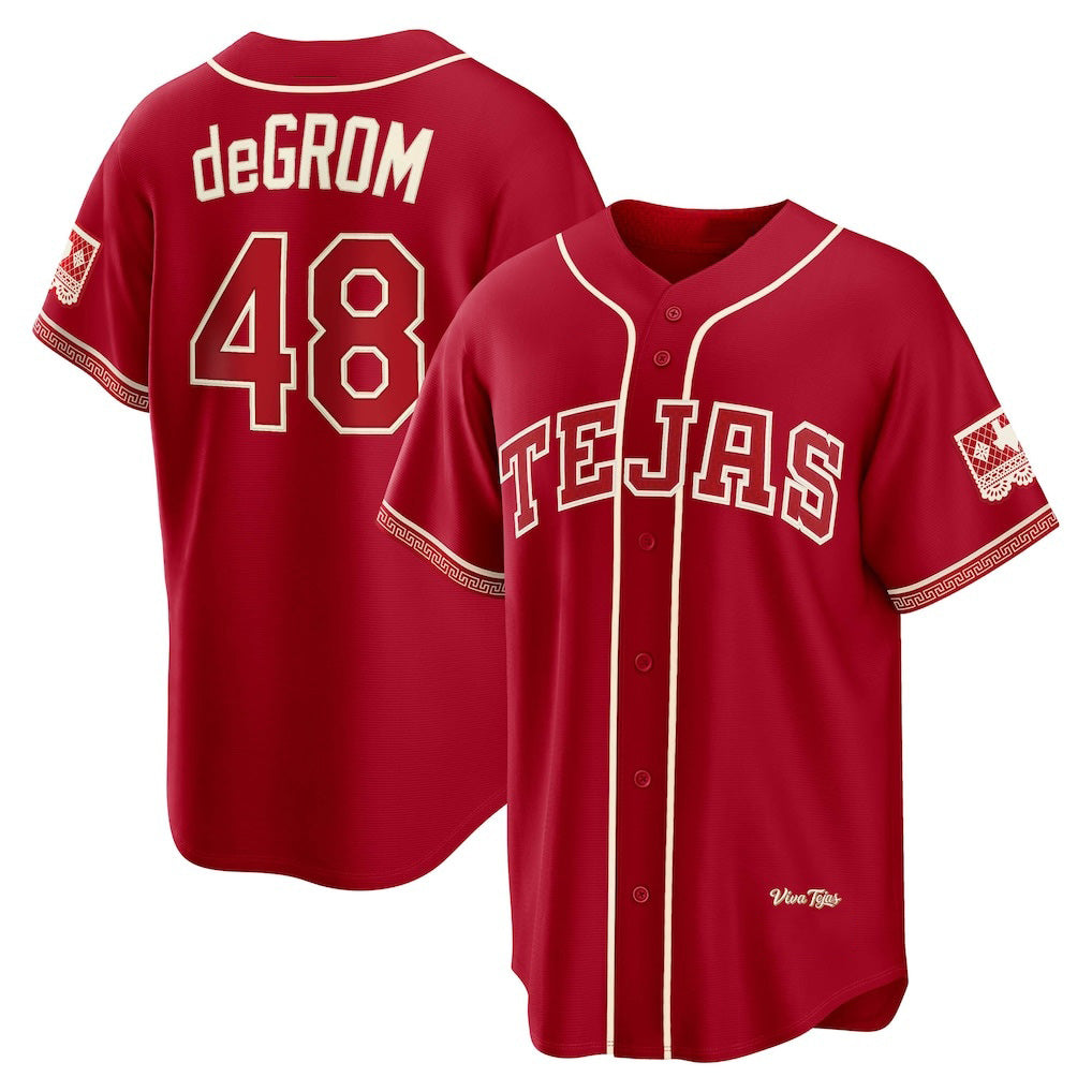 Texas Rangers #48 Jacob deGrom Red Puhics 2026 City Connect Stadium Jersey
