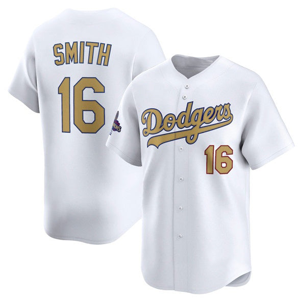 Los Angeles Dodgers #16 Will Smith White Puhics 2025 Gold Collection Limited Stitched Jersey