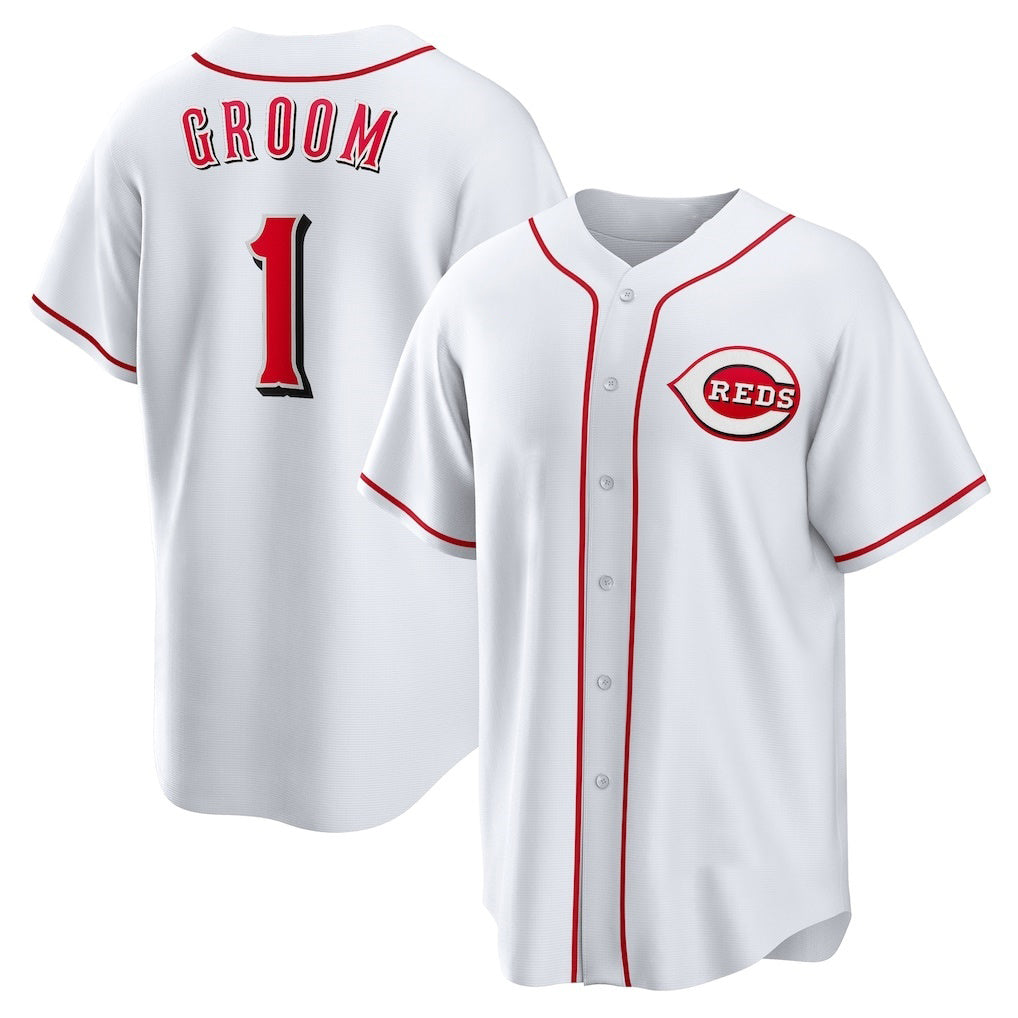 Cincinnati Reds #1 Groom White Puhics Home Replica Jersey
