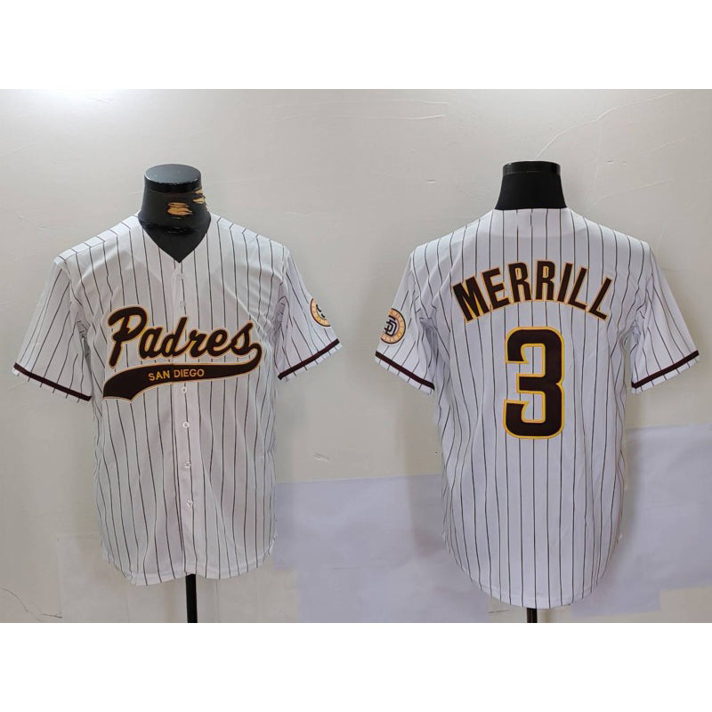 San Diego Padres #3 Jackson Merrill White Puhics 2023 Cool Base Stitched Jersey 2