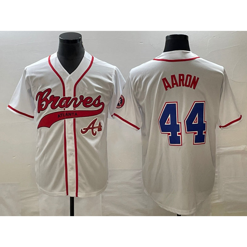 Atlanta Braves #44 Hank Aaron White Puhics Cool Base With Patch Stitched Jersey
