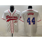 Atlanta Braves #44 Hank Aaron White Puhics Cool Base With Patch Stitched Jersey