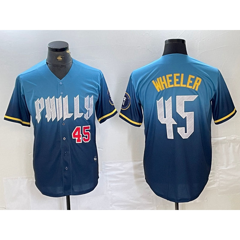 Philadelphia Phillies #45 Zack Wheeler Blue Puhics 2024 City Player Number Cool Base Stitched Jerseys