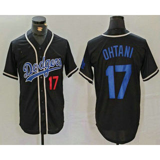 Los Angeles Dodgers #17 Shohei Ohtani Number Black Puhics Cool Base With Patch Stitched Jersey 2