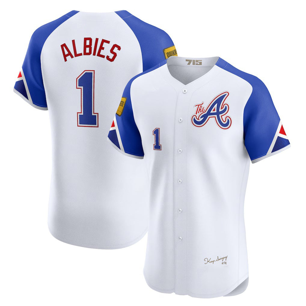 Atlanta Braves #1 Ozzie Albies White Puhics City Connect Elite Jersey