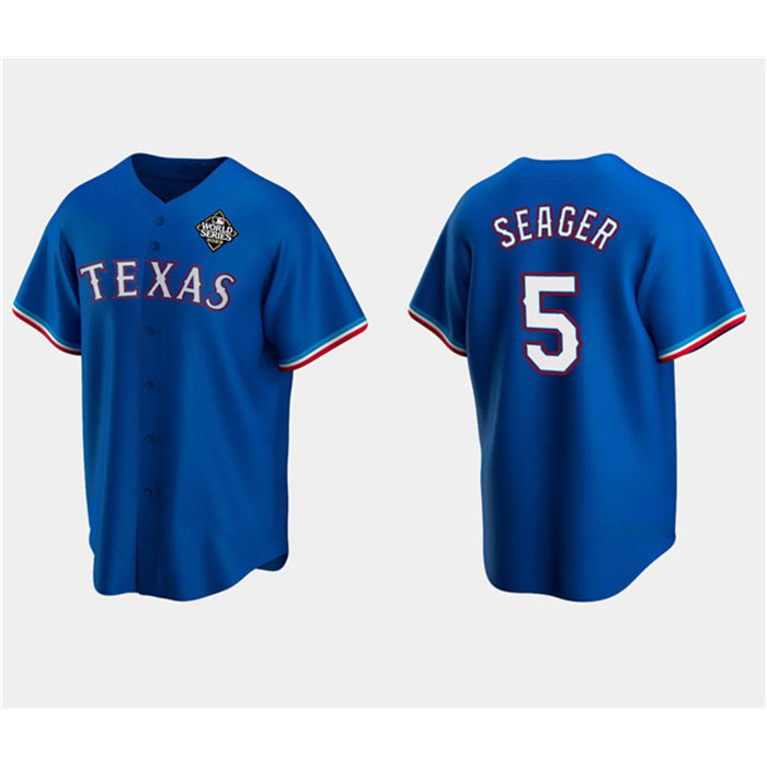 Texas Rangers #5 Corey Seager Royal Puhics 2023 World Series Stitched Jersey