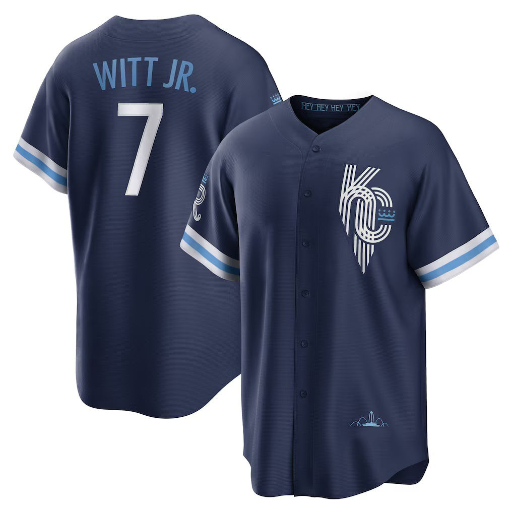 Kansas City Royals #7 Bobby Witt Jr. Navy Puhics City Connect Replica Player Jersey