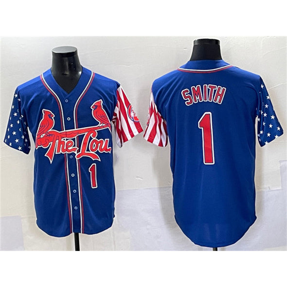 St. Louis Cardinals #1 Ozzie Smith Royal Puhics Independence Day Vapor Premier Limited Stitched Jersey