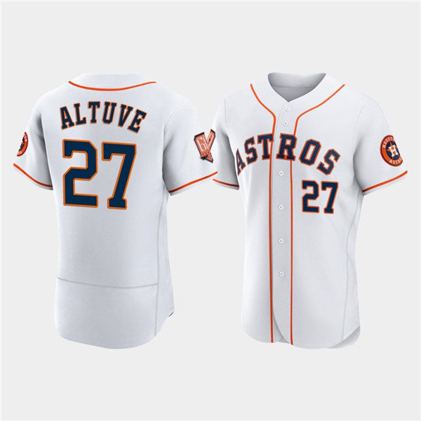 Houston Astros #27 Jose Altuve White Puhics 60th Anniversary Flex Base Stitched Jersey
