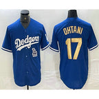 Los Angeles Dodgers #17 Shohei Ohtani Blue Gold Puhics Stitched Cool Base Jerseys