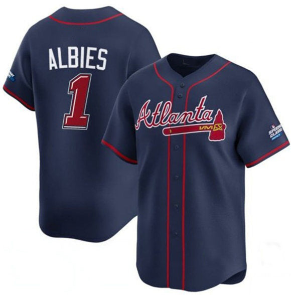 Atlanta Braves #1 Ozzie Albies Navy Puhics 2025 Speedway Classic Alternate Limited Stitched Jersey