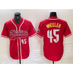 Philadelphia Phillies #45 Zack Wheeler Number Red Puhics Cool Base Stitched Jersey 2