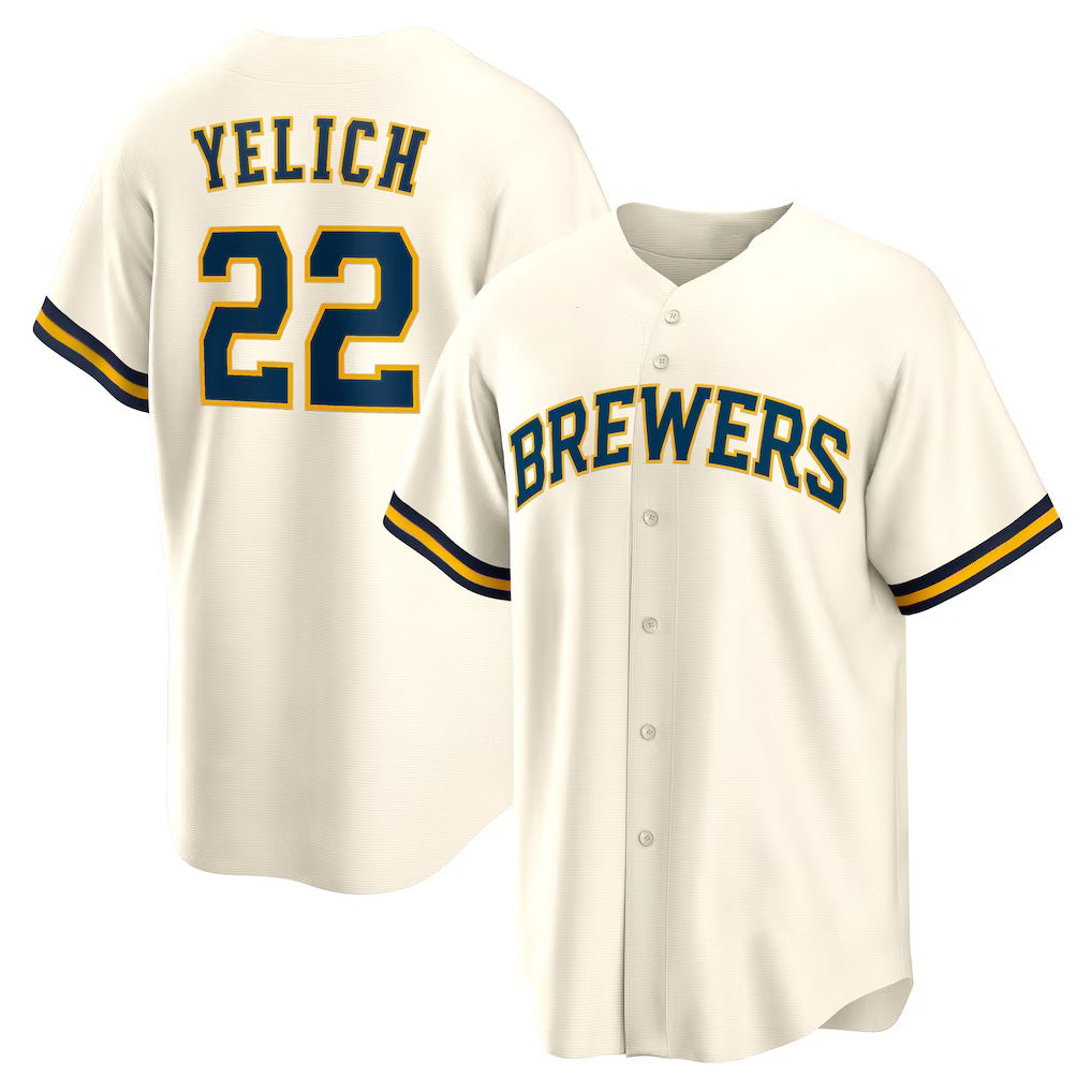 Milwaukee Brewers #22 Christian Yelich White Puhics Home Replica Jersey