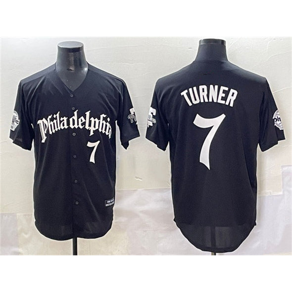 Philadelphia Phillies #7 Trea Turner Black Puhics Gothic Vapor Limited Stitched Jersey