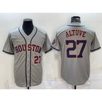 Houston Astros #27 Jose Altuve Number Grey Puhics With Patch Stitched Cool Base Jersey