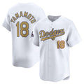 Los Angeles Dodgers #18 Yoshinobu Yamamoto White Puhics 2025 Gold Collection Limited Stitched Jersey