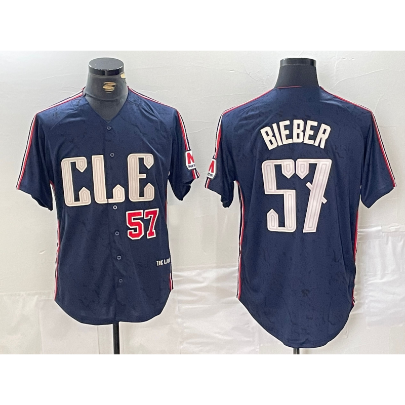 Cleveland Guardians #57 Shane Bieber Number Navy Puhics 2024 City Connect Limited Stitched Jerseys