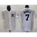 New York Yankees #7 Mickey Mantle Name White Puhics With Patch 2024 Cool Base Stitched Jersey