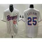 Texas Rangers #25 Jose Leclerc Number White Puhics 2024 Gold Collection Limited Cool Base Jersey 2