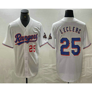 Texas Rangers #25 Jose Leclerc Number White Puhics 2024 Gold Collection Limited Cool Base Jersey 2