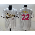 San Diego Padres #22 Juan Soto White Puhics Pinstripe 2023 City Connect Cool Base Stitched Jersey