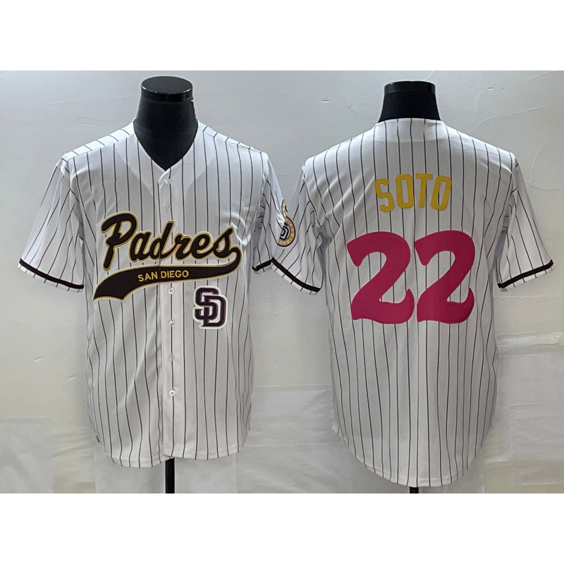 San Diego Padres #22 Juan Soto White Puhics Pinstripe 2023 City Connect Cool Base Stitched Jersey