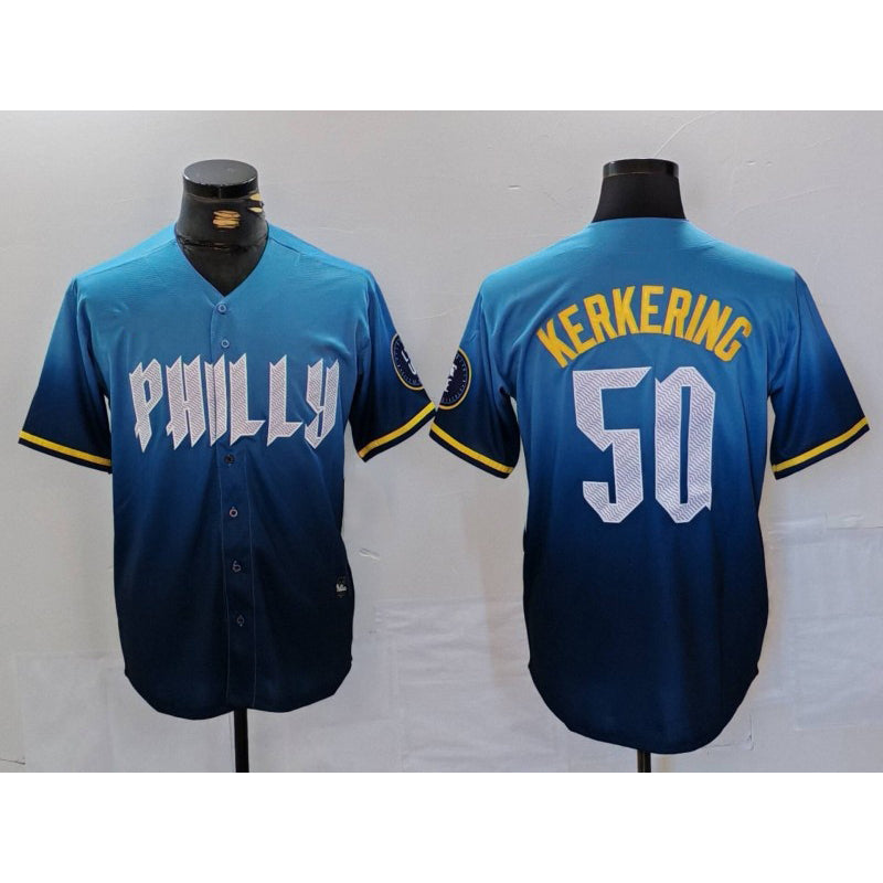 Philadelphia Phillies #50 Orion Kerkering Blue Puhics 2024 City Connect Limited Stitched Jersey