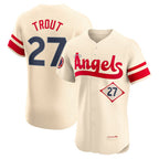 Los Angeles Angels #27 Mike Trout Cream Puhics City Connect Elite Player Jersey
