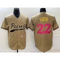 San Diego Padres #22 Juan Soto Number Tan Puhics Pinstripe 2023 City Connect Cool Base Stitched Jersey